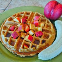 naked vegan waffle with nectarine banana and syrup