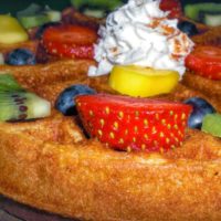 Sweet Yeast-Raised Vegan Waffle with Fruit Rainbow Topping